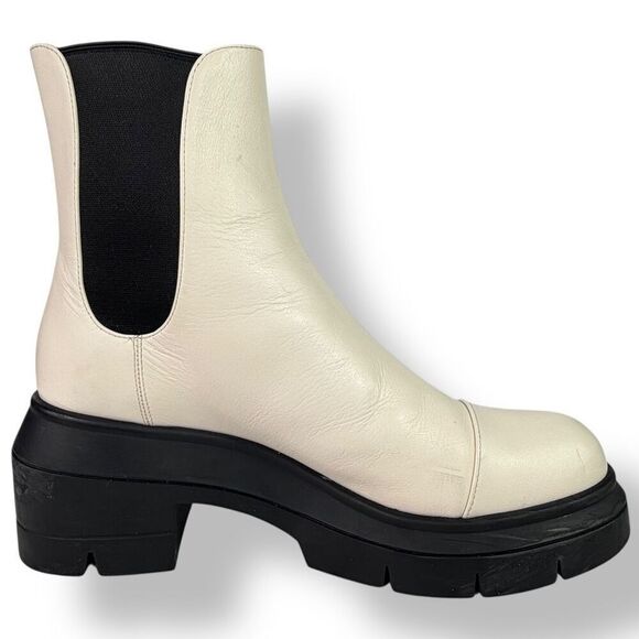 Stuart Weitzman Norah Lug Sole Chelsea Combat Boots White Leather Platform 9C - Picture 5 of 15
